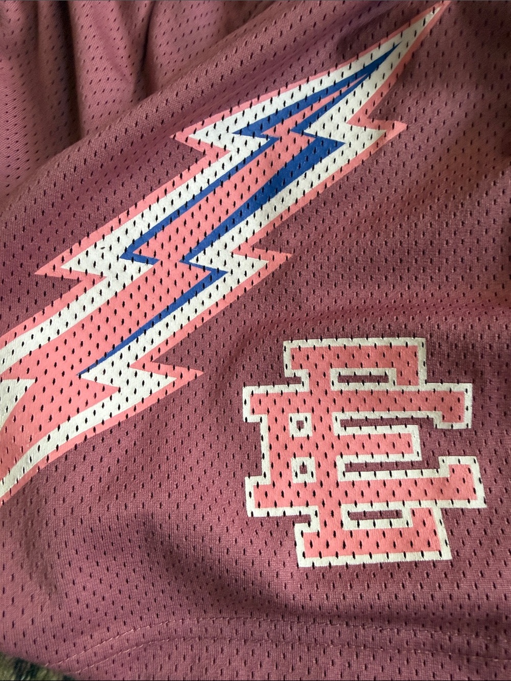 Eric Emanuel Dusty Rose Mesh Shorts with Lightning Motif - Picture 6 of 7